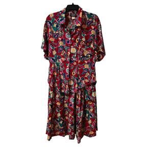 Vintage Ropa Hairston Roberson Colorful Tropical Skirt & Shirt SzL